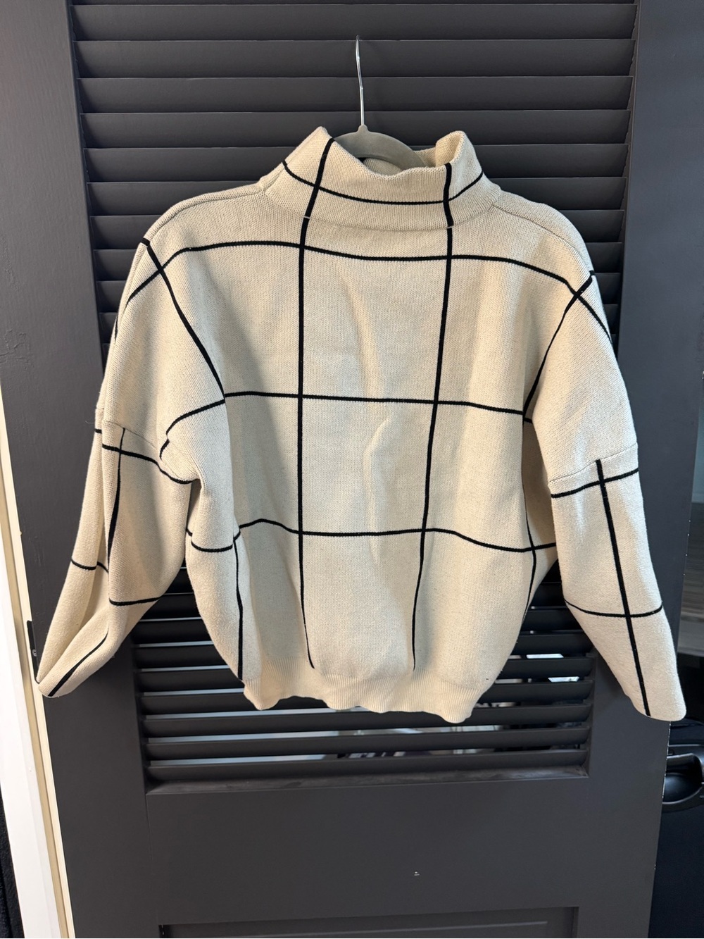 Chicwish Cream and Black Grid Turtleneck Sweater